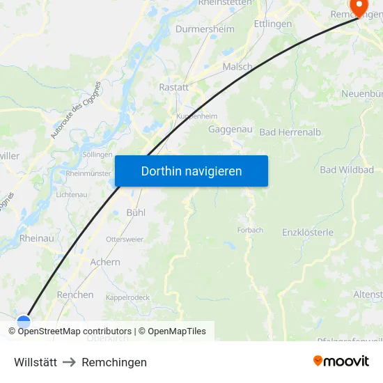 Willstätt to Remchingen map