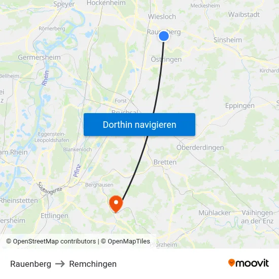 Rauenberg to Remchingen map