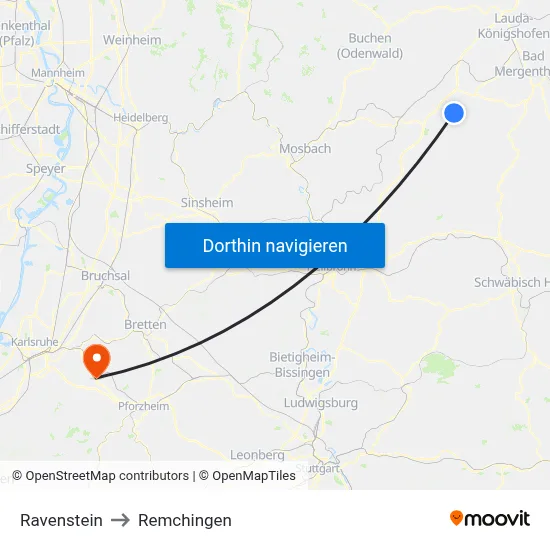 Ravenstein to Remchingen map