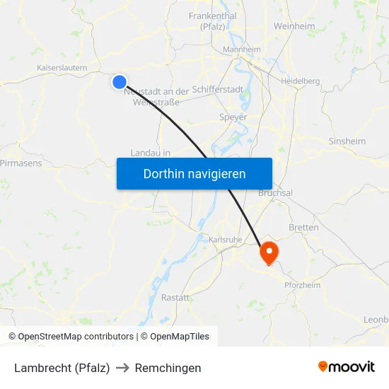 Lambrecht (Pfalz) to Remchingen map
