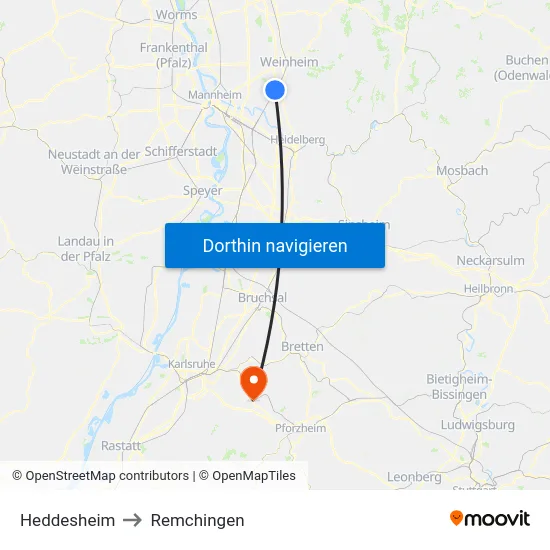 Heddesheim to Remchingen map