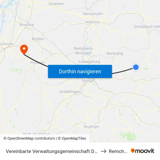 Vereinbarte Verwaltungsgemeinschaft Der Stadt Welzheim to Remchingen map