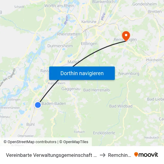 Vereinbarte Verwaltungsgemeinschaft Sinzheim to Remchingen map