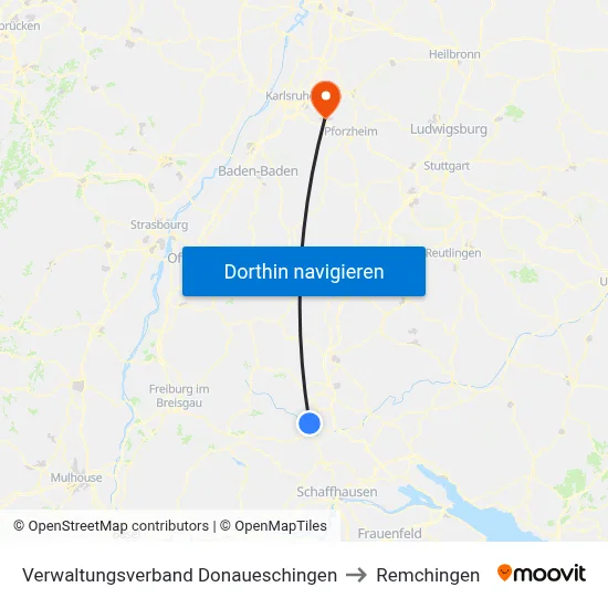 Verwaltungsverband Donaueschingen to Remchingen map