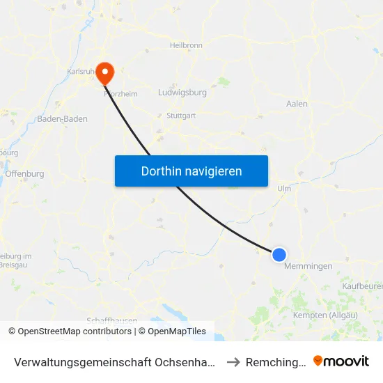 Verwaltungsgemeinschaft Ochsenhausen to Remchingen map