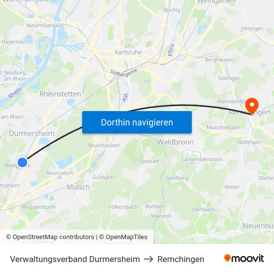 Verwaltungsverband Durmersheim to Remchingen map