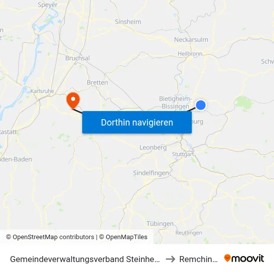 Gemeindeverwaltungsverband Steinheim-Murr to Remchingen map