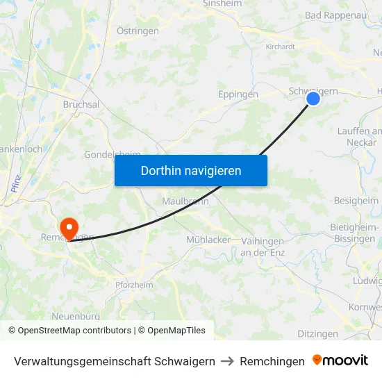 Verwaltungsgemeinschaft Schwaigern to Remchingen map