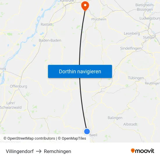 Villingendorf to Remchingen map