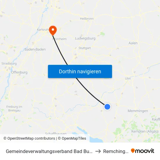 Gemeindeverwaltungsverband Bad Buchau to Remchingen map