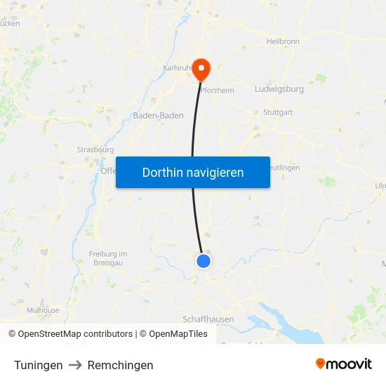 Tuningen to Remchingen map