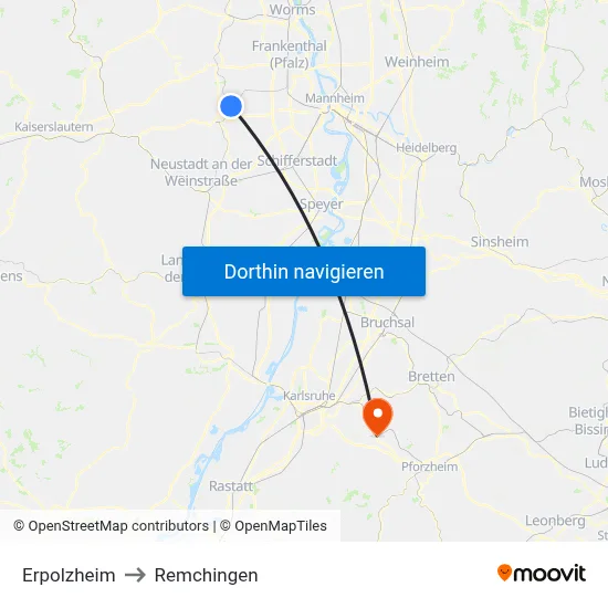 Erpolzheim to Remchingen map