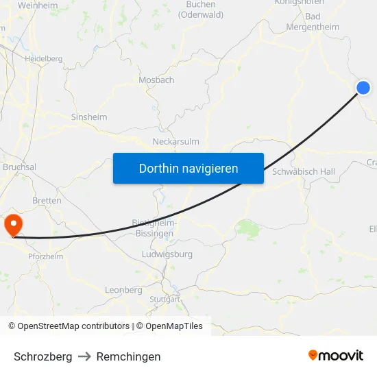 Schrozberg to Remchingen map