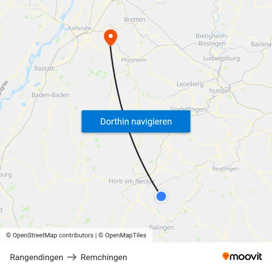 Rangendingen to Remchingen map