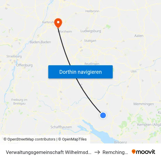 Verwaltungsgemeinschaft Wilhelmsdorf to Remchingen map