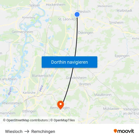 Wiesloch to Remchingen map