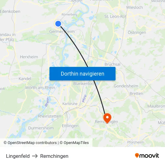 Lingenfeld to Remchingen map