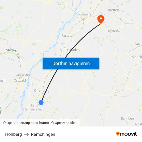 Hohberg to Remchingen map