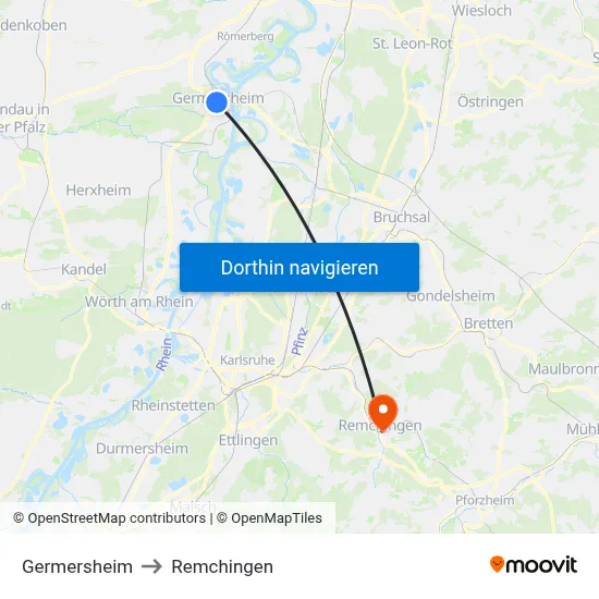 Germersheim to Remchingen map
