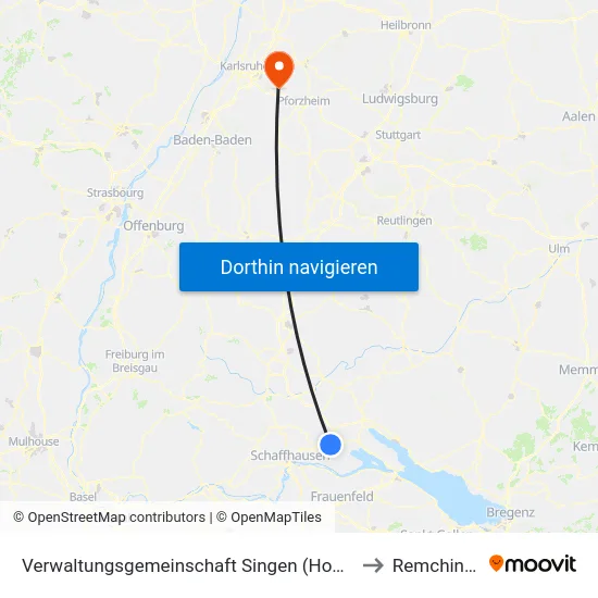 Verwaltungsgemeinschaft Singen (Hohentwiel) to Remchingen map