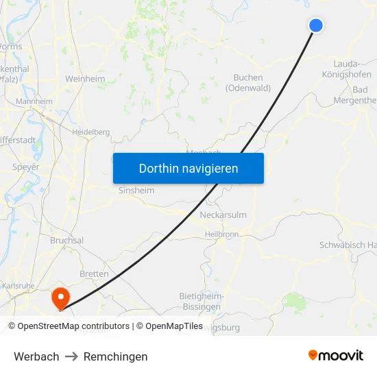 Werbach to Remchingen map