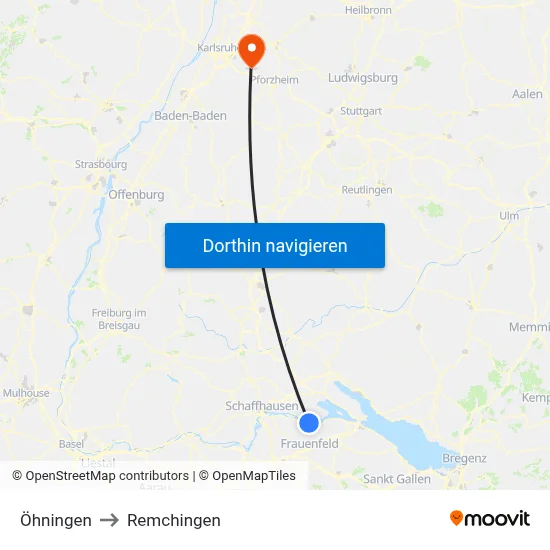 Öhningen to Remchingen map