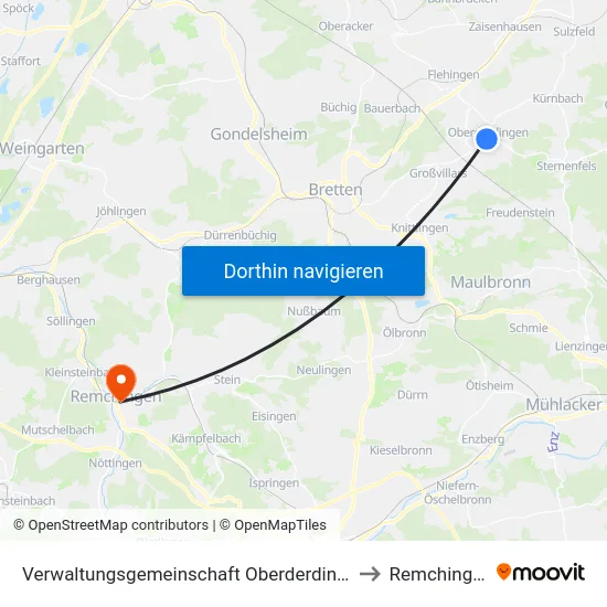 Verwaltungsgemeinschaft Oberderdingen to Remchingen map