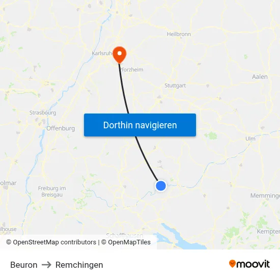 Beuron to Remchingen map