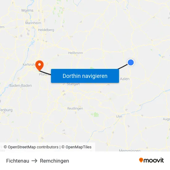 Fichtenau to Remchingen map