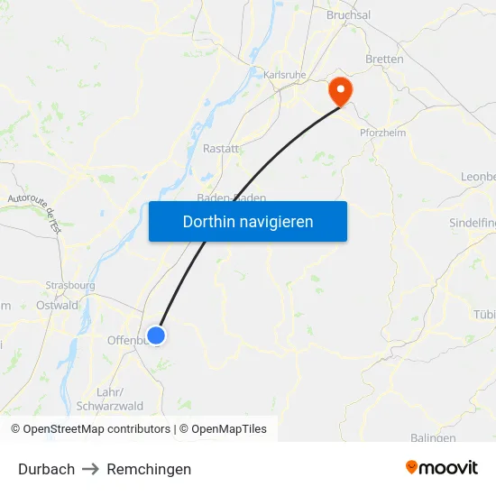 Durbach to Remchingen map