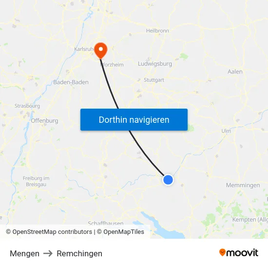 Mengen to Remchingen map