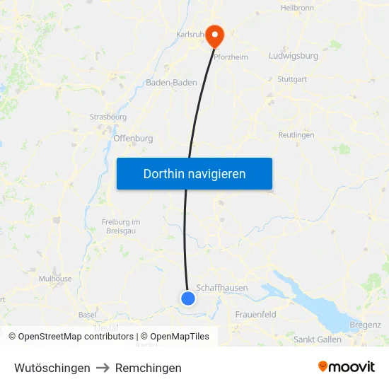 Wutöschingen to Remchingen map