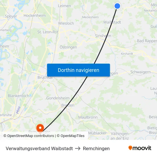 Verwaltungsverband Waibstadt to Remchingen map