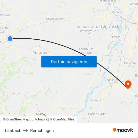 Limbach to Remchingen map