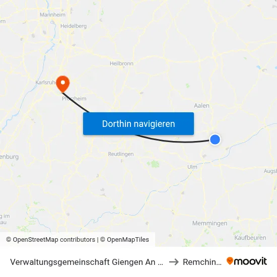 Verwaltungsgemeinschaft Giengen An Der Brenz to Remchingen map