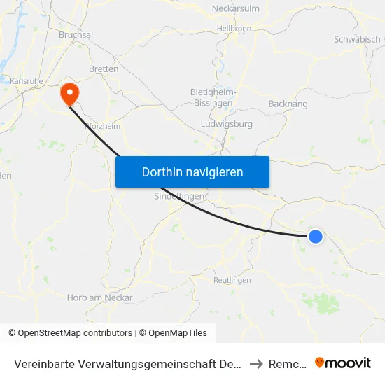Vereinbarte Verwaltungsgemeinschaft Der Stadt Weilheim An Der Teck to Remchingen map