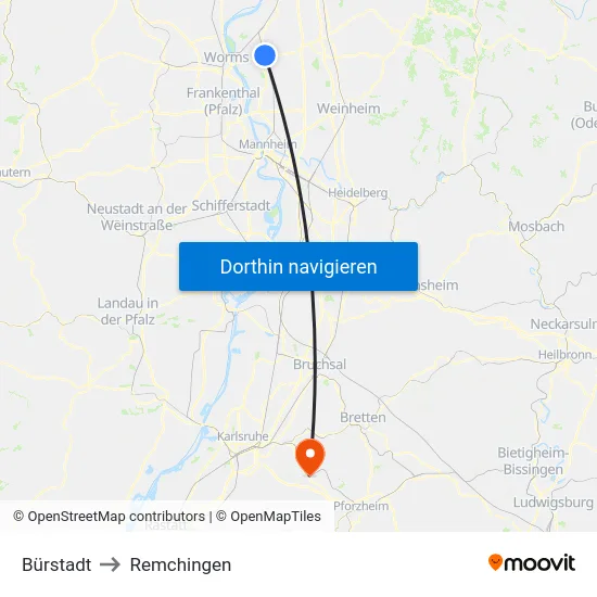 Bürstadt to Remchingen map