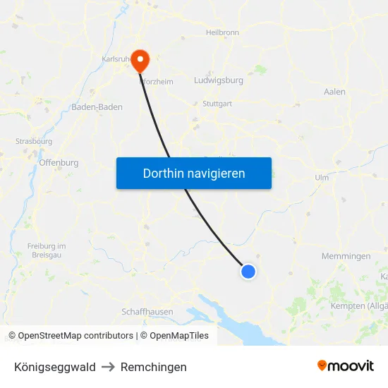 Königseggwald to Remchingen map