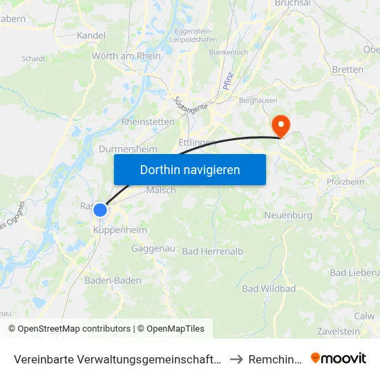 Vereinbarte Verwaltungsgemeinschaft Rastatt to Remchingen map