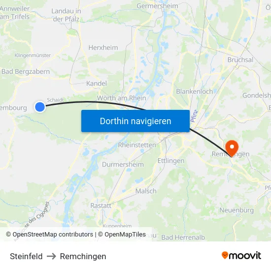 Steinfeld to Remchingen map