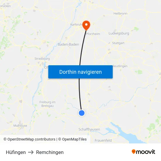 Hüfingen to Remchingen map