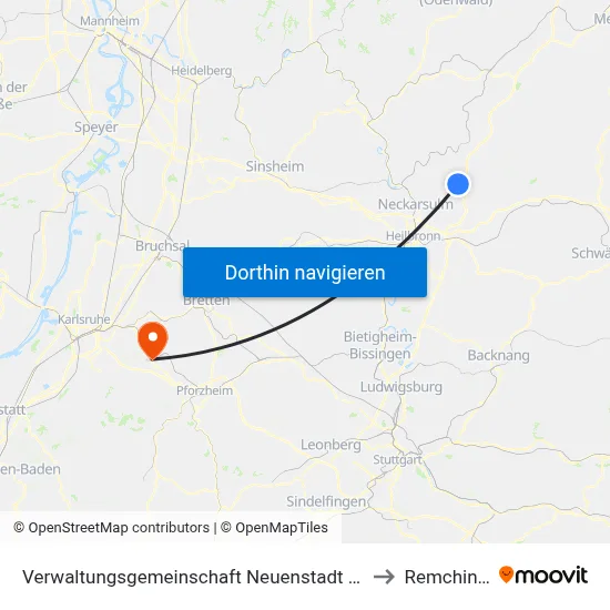 Verwaltungsgemeinschaft Neuenstadt am Kocher to Remchingen map