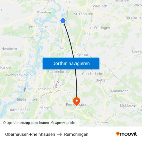 Oberhausen-Rheinhausen to Remchingen map