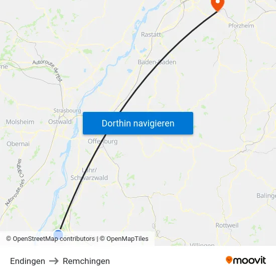 Endingen to Remchingen map