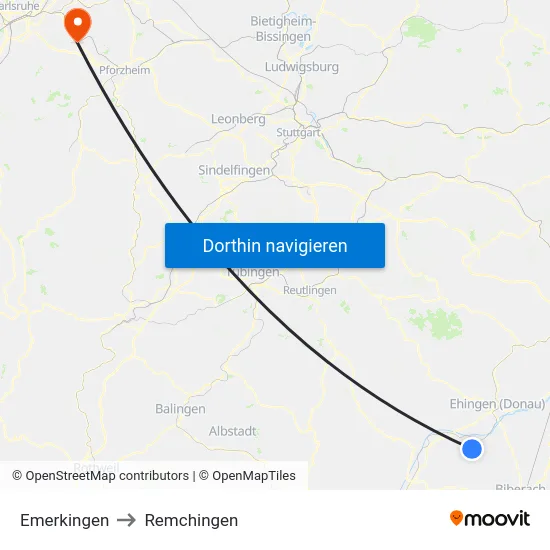 Emerkingen to Remchingen map