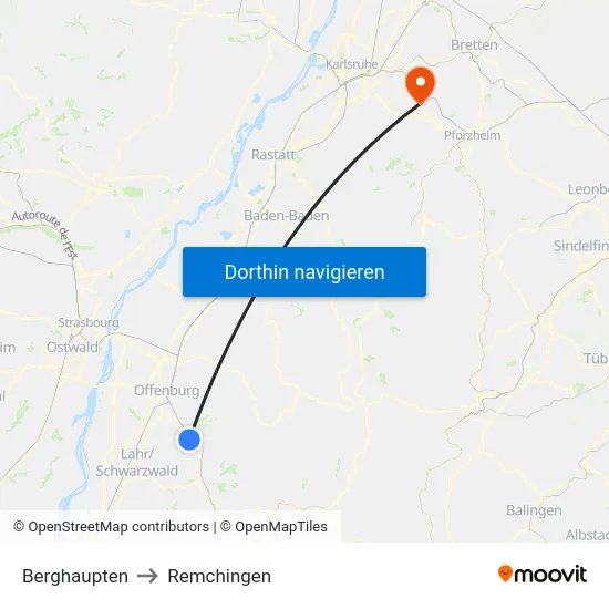 Berghaupten to Remchingen map