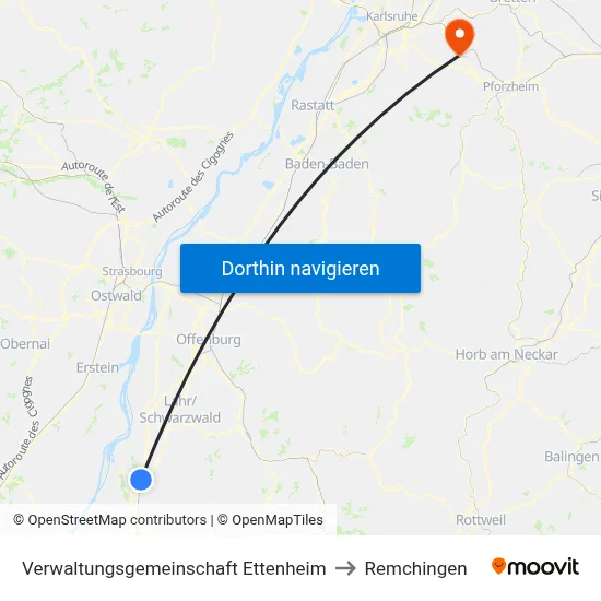 Verwaltungsgemeinschaft Ettenheim to Remchingen map