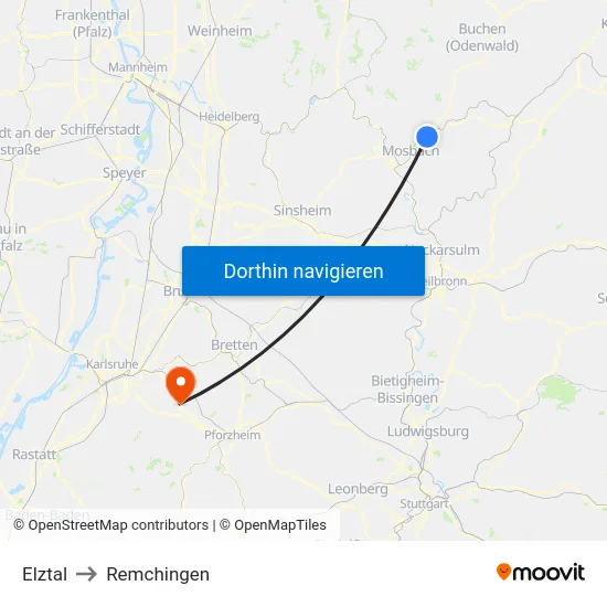 Elztal to Remchingen map