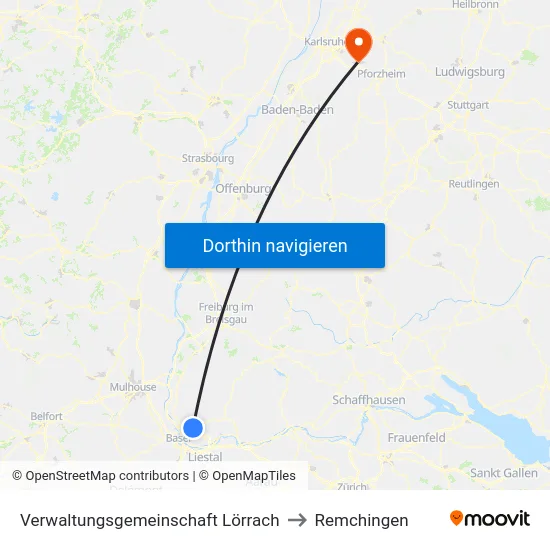 Verwaltungsgemeinschaft Lörrach to Remchingen map