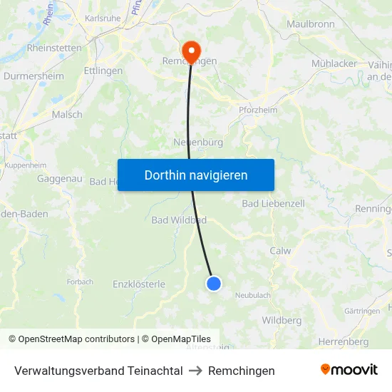 Verwaltungsverband Teinachtal to Remchingen map